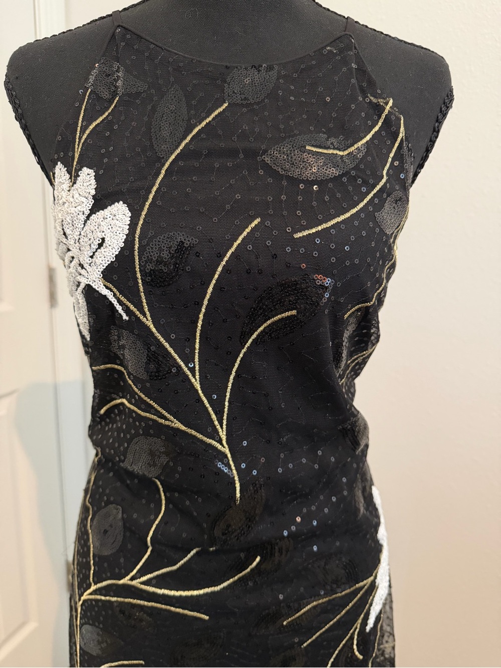 Badgley Mischka Black Evening Dress with Gold Accents - Picture 2 of 6